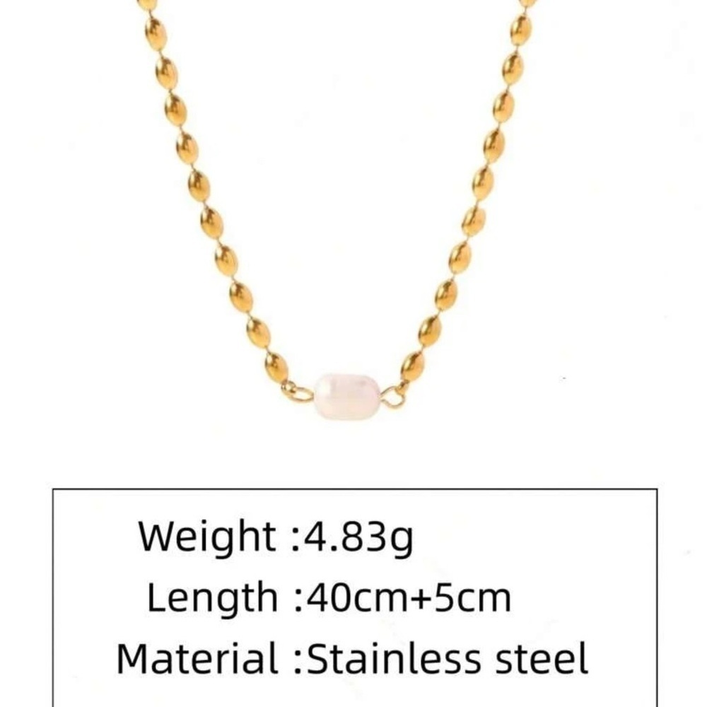 18K Gold Plated Stainless Steel Bead Necklace Adorned With White Pearls … - Picture 5 of 7